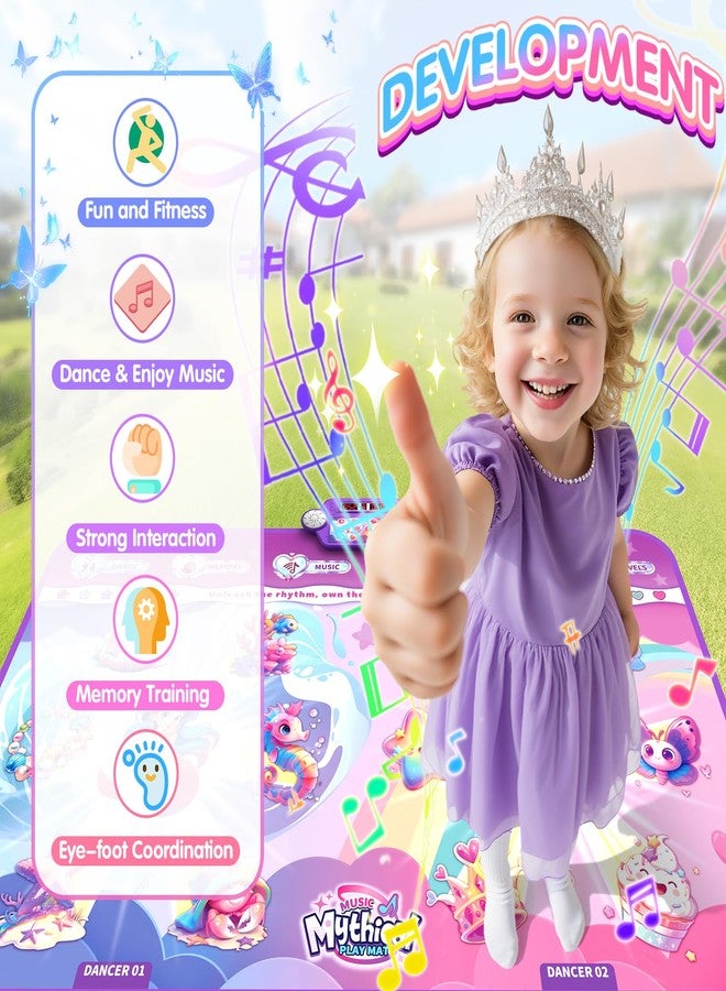 MUZREES Dance Mat, Bluetooth Dance Pad Toy with LED Lights, 2 Players Unicorn Dance Pad for Kids, Birthday Party Game Music Princess Gift Ideas for Girls 3-12 - Image 4